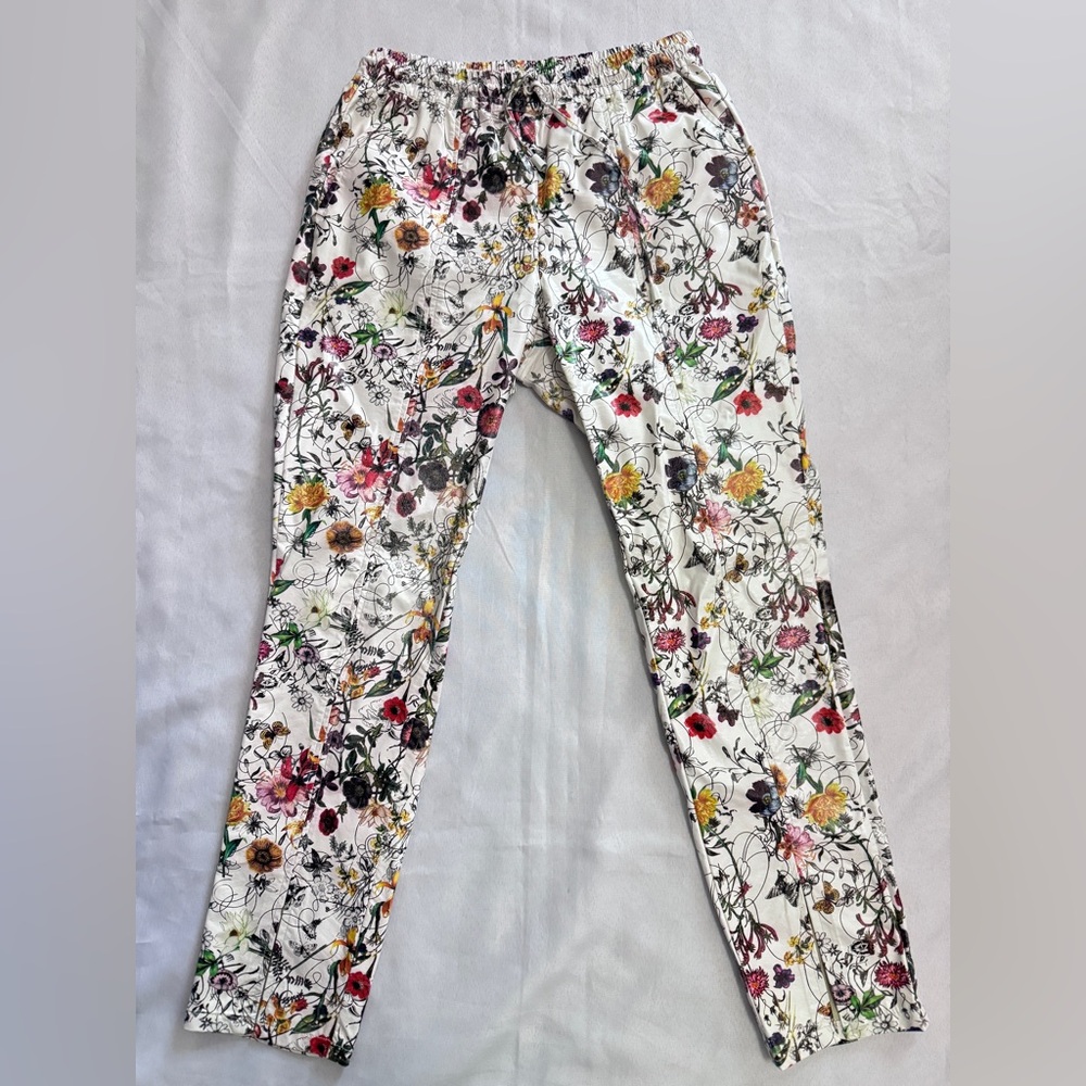 Caryn Vallone Split Hem Floral Faux Leather Pants with Pockets Size Small